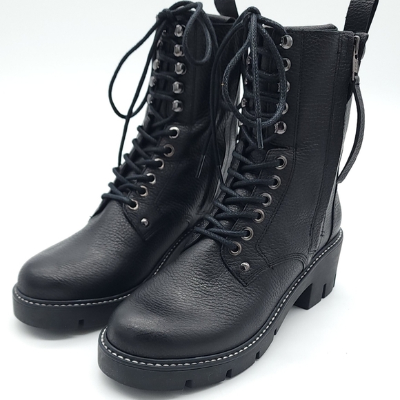 Golo War & Peace Black Napa Leather Lace-up Zip Combat Boots Size 8 - Picture 9 of 11